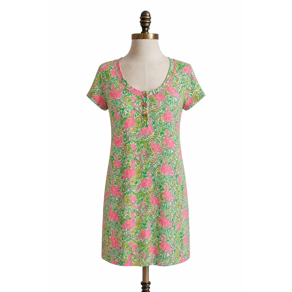 Lilly Pulitzer Pink Flamingo Dress Size Large EUC 100 Cotton